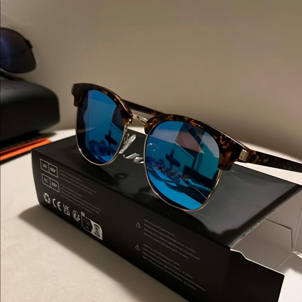 Sporty Blue and Brown Wraparound Sunglasses